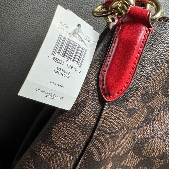 Coach Hallie In Signature Canvas Shoulder Bag Brown True Red NWT $398 - Picture 2 of 12